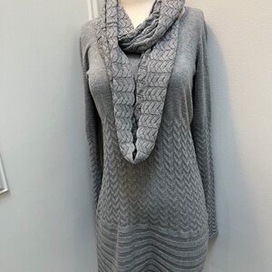 Aventura Eco Gray Knit Mini Dress with Matching Infinity Scarf, size small
